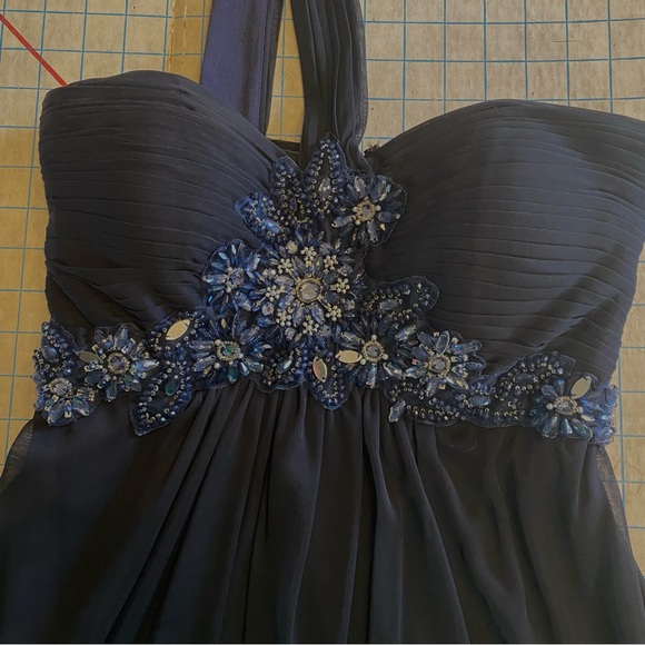 Blondie Nites navy blue party dress, knee length, size 5, prom, homecoming - Picture 2 of 7